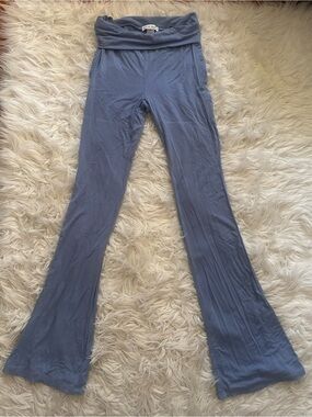 Seeking Sunsets Fold-Over Waist Flare Yoga Pants in Dusty Periwinkle